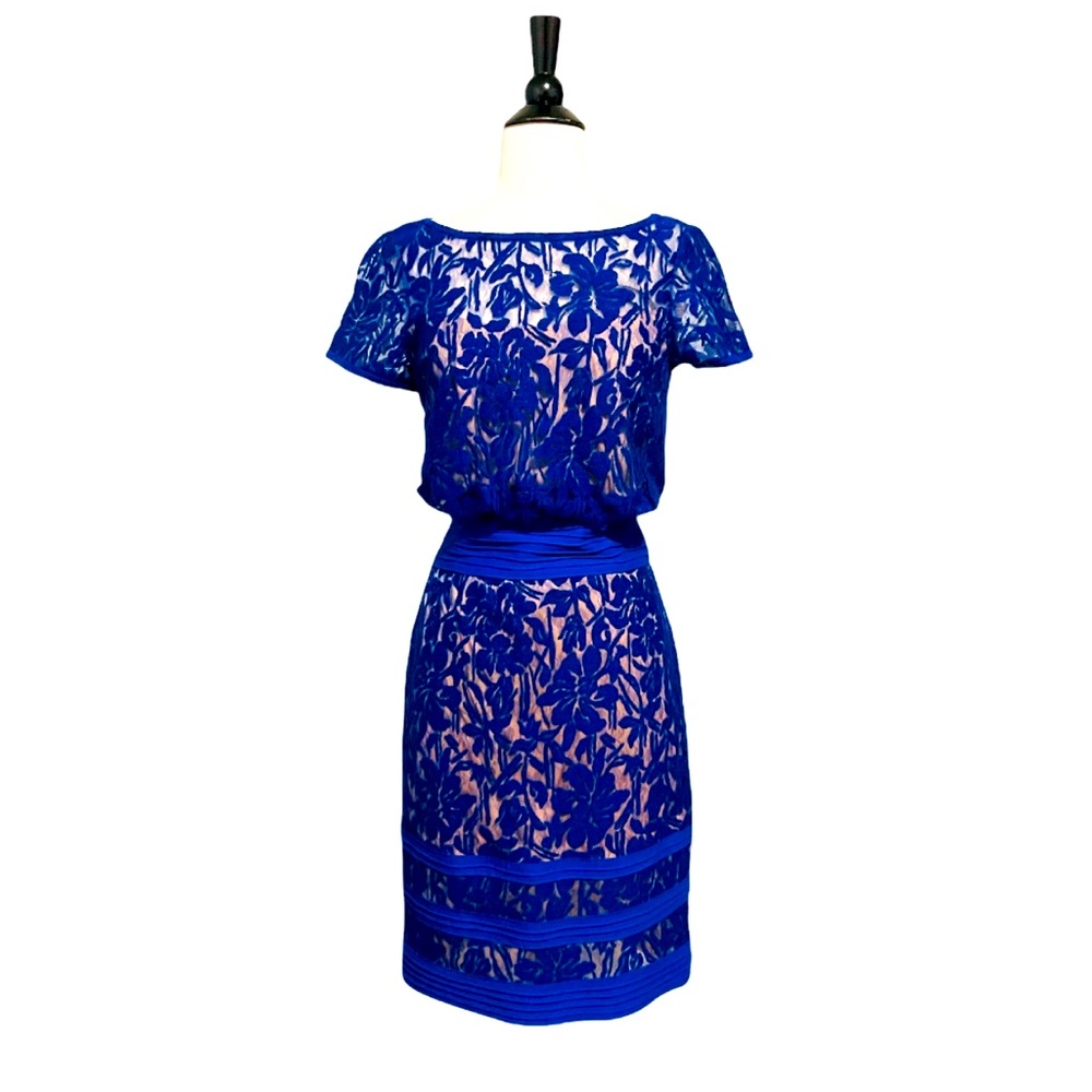 Tadashi Shoji Embroidered Lace Banded Blouson Short Sleeve Dress 6